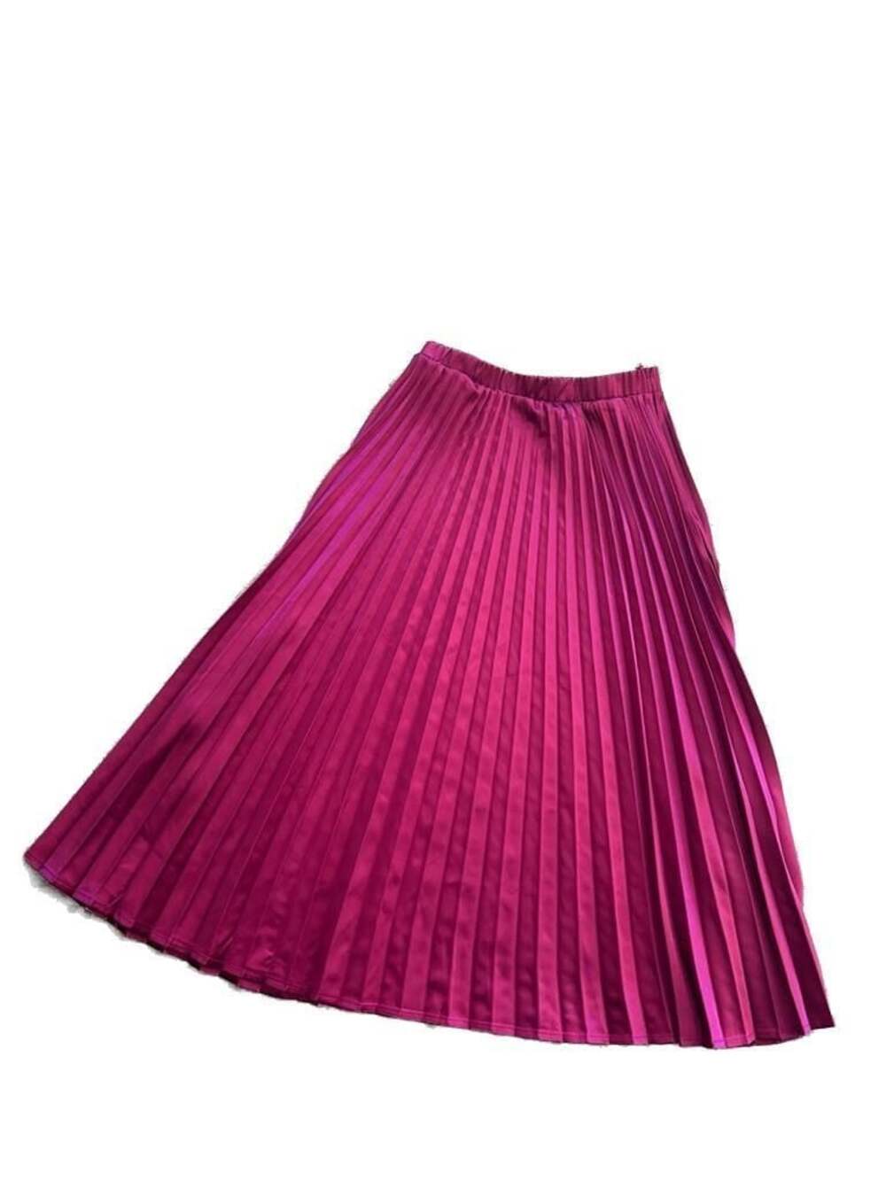 Haute Monde Magenta Satin Pleated Midi Skirt
